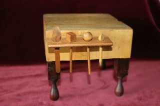 Wonderful Vintage Doll House Miniature Kitchen Butcher Block Table W/utensils
