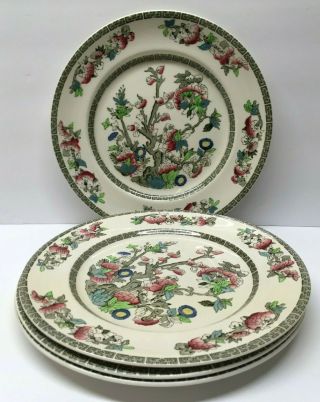 4 Johnson Brothers Indian Tree 10 " Dinner Plates (white,  Green Key) Four