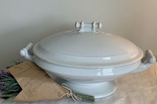1800’s Antique White Ironstone Covered Serving Tureen Dish J.  & G.  Meakin Rope