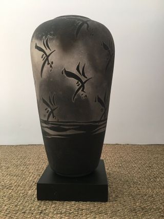Scott Lindberg Raku Ceramic Pottery Vase - Urn.  9 1/4” 3