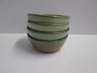Set 4 Vintage Frankoma Art Pottery Prairie Green 6xs Small Dessert Bowls 4.  75 " W