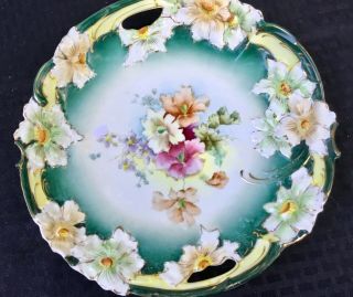 Um Rs Prussia 12” Hand Painted Open Handled Cake Plate “dogwood Mold”