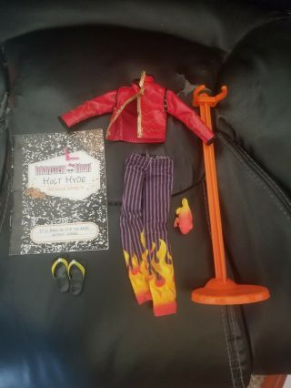 Monster High Holt Hyde Doll Accessories With Earring Shown On Diary Book.