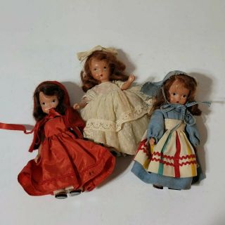 3 Vintage Plastic Nancy Ann Storybook Dolls 5.  5 "