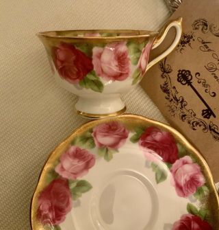 Royal Albert Crown China Tea Cup Saucer Old English Rose Cabbage Rose Rare c1917 2