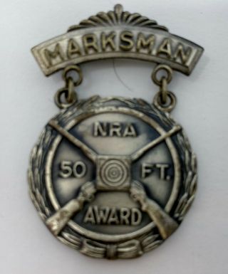 Vintage Nra 50 Ft Award Marksman Pin Medal Stamped Blackinton