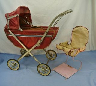 Vintage Folding Doll Carriage And High Chair Dolliebabe South Bend Toys Stroller