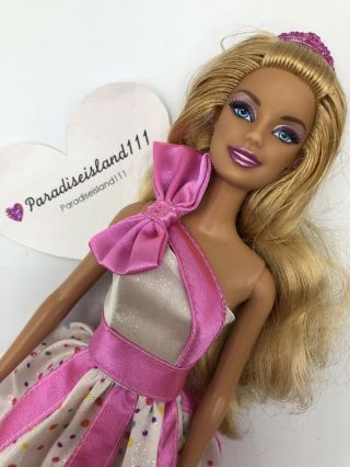 2010 White Lollipop Gown W Tiara Happy Birthday Barbie Doll Pink Label Mattel