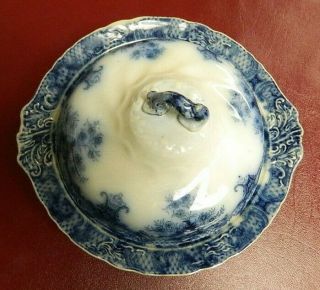 c.  1900 Antique Flow Blue Semi - Porcelain Covered Round Condiment Serving Dish 3