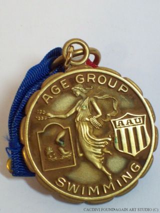 Vintage Amateur Athletic Union Medal & Ribbon Aau 1962 Swimming Style