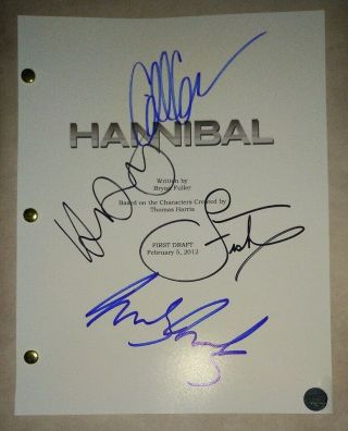 Hannibal 4x Hand Signed Script Mads Mikkelsen,  Hugh Dancy,  Gillian Anderson