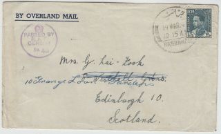 Iraq 1940 Censored Cover Raf Habbaniya - Scotland Via Baghdad By Overland Mail