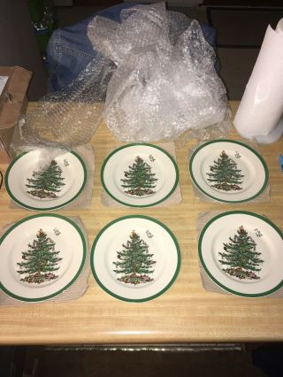 W/ Tag Set Of 6 Vintage Spode Christmas Tree Salad Plates 8” Q2/14