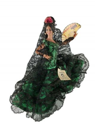 Marin Chiclana Vintage Flamenco Lolita Dancer Doll Green Costume Lace Tag Spain