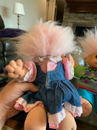 Russ Vintage Troll Kidz 12” Denim Dress Plush Doll 90s Pink Hair Sweater 2