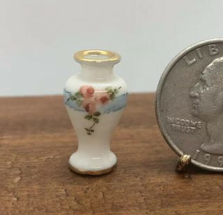 Dollhouse Minuatures Vintage Handpainted Porcelain Floral Vase By Jo Parker