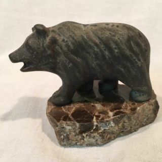 " Maigon Daga " Bear Ceramic Art Pottery Figurine On Stone Base,  Artist Signed