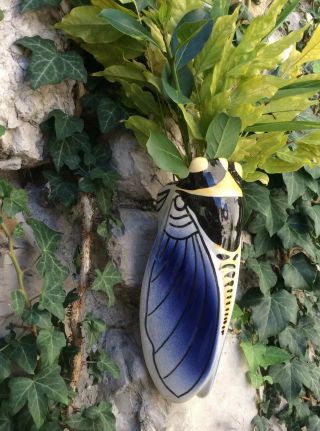 Vintage French Majolica Cicada Wall Pocket Vase Provence Ceramic South France 8”