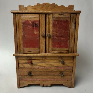 Antique Child’s Doll Hutch Oak Cabinet Victorian Eastlake Period Salesman Sample