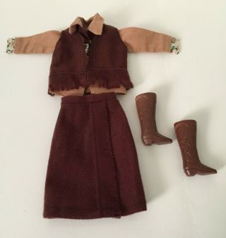 Vintage Barbie Clone Doll Western Shirt Fringed Vest Skirt Boots Clothes Outfit 2