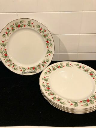 Rh Macys All The Trimmings Japan Holly Dinner Plates 6283 Set 4 10 Inch