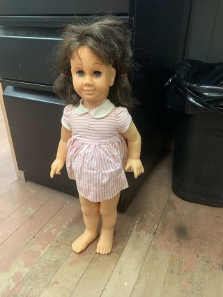 Vintage 1960 Chatty Cathy Doll Brown Hair Blue Eyes Soft Face