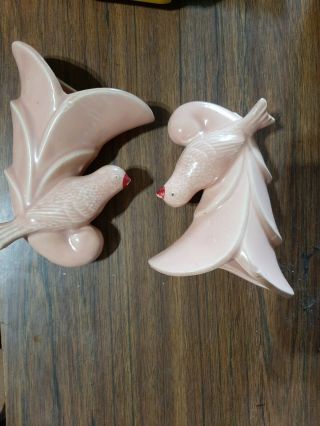 Mccoy Pottery Usa Pink Bird Wall Mounted Vintage Sconce Pocket - Set Of 2