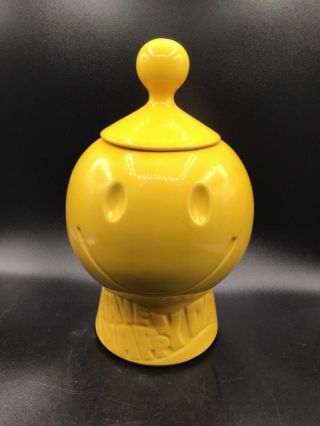 Vintage Mccoy Pottery “have A Happy Day” Yellow Smiley Face Cookie Jar