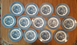 Set Of 13 Currier And Ives Dinnerware Plates " The Old Grist Mill " By Royal