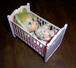 Vintage 1965 Liddle Diddle Kiddle Doll W/ Baby Bed & Pillow Mattel