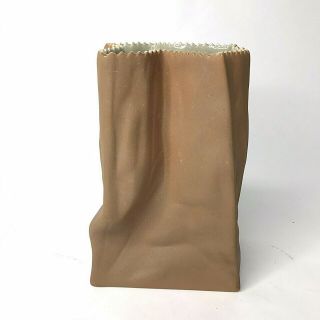 Rosenthal Pop Art Sculpture Brown Paper Bag 6 " Vase Glazed Inside