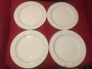 Set Of 4 Wedgwood Queensware Jasperware Embossed White On Cream 10 " Plates