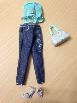 Barbie Doll Fashion Fever Strapless Ruffle Top Pants Purse Sandals Shoes Outfit