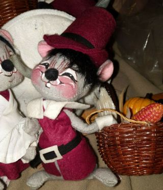 Annalee 1995 Pilgrim Thanksgiving Mouse Mice Set With Basket 3