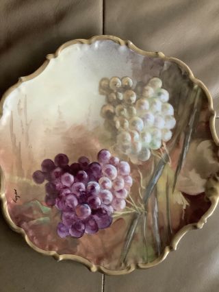 Antique Limoges France Hand Painted Plate With Grapes And Gold Trim