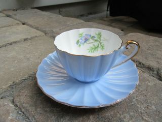 Shelley Blue Flower Tea Cup Saucer Ludlow Shape Fine Bone China England