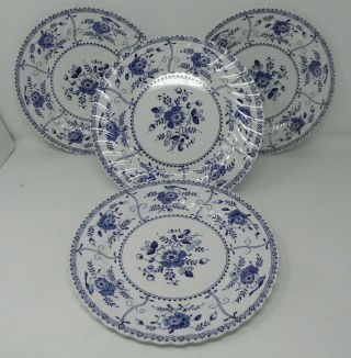 Set Of 4 Johnson Bros Indies Dinner Plates - England Blue & White Minty