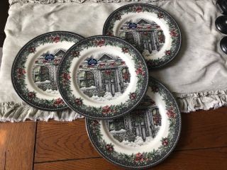 Royal Stafford Christmas Home Front Door W Wreath Dinner Plates Set Of 4