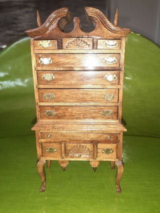 Vintage Dollhouse - High Boy Dresser - Chest Of Drawers 1:12 - - Wood - - Details