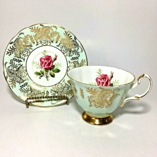 Paragon Red Rose Teacup & Saucer Gold Filigree By Appointment Bone China England