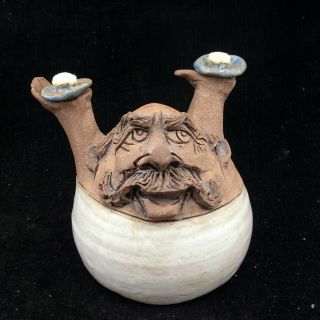 Vintage David L Davis Dld Pottery Figural Double Oil Lamp Face Man Italian Chef