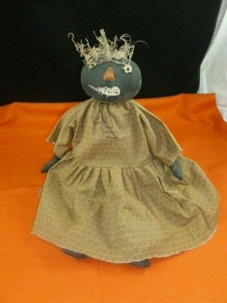 Primitive Black Folk Art Handmade 18 " Pumpkin Head Cloth Doll
