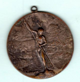 Ht - 05 - Ware,  Mass.  150th Ann.  Medal Indian Spear Fishing.  Bronze