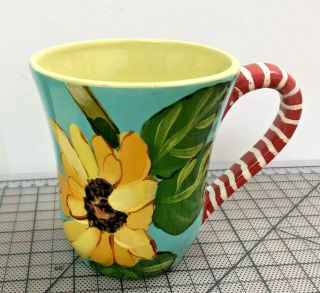 Droll Designs Flower Mugs Hand Painted Decorative Sunflower & Poppy For Nancy