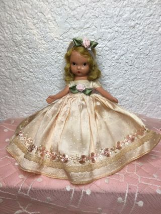 Vintage Bisque Nancy Ann Storybook 5 1/2” Jointed Arms Frozen Legs Pink Satin