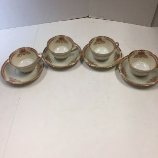Noritake Ruby Red Cup And Saucer.  Set Of 4.  Made In Occupied Japan.