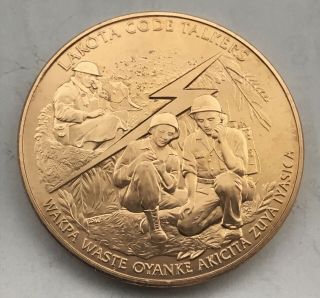 World War I & Ii Native American Indian Code Talkers Lakota Sioux Coin Medal