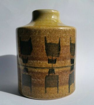 Vtg Mid Century Mcm Molded Studio Art Pottery Vase Signed Ss Gold Black Brown