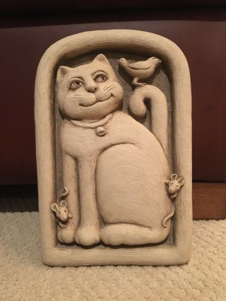 Carruth Studios Hand Cast Cement Wall Garden Statue Playing Cat And Mouse