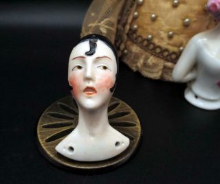 Flat Back Head Vintage Porcelain Pincushion Germany Half Doll Bas Relief Flapper